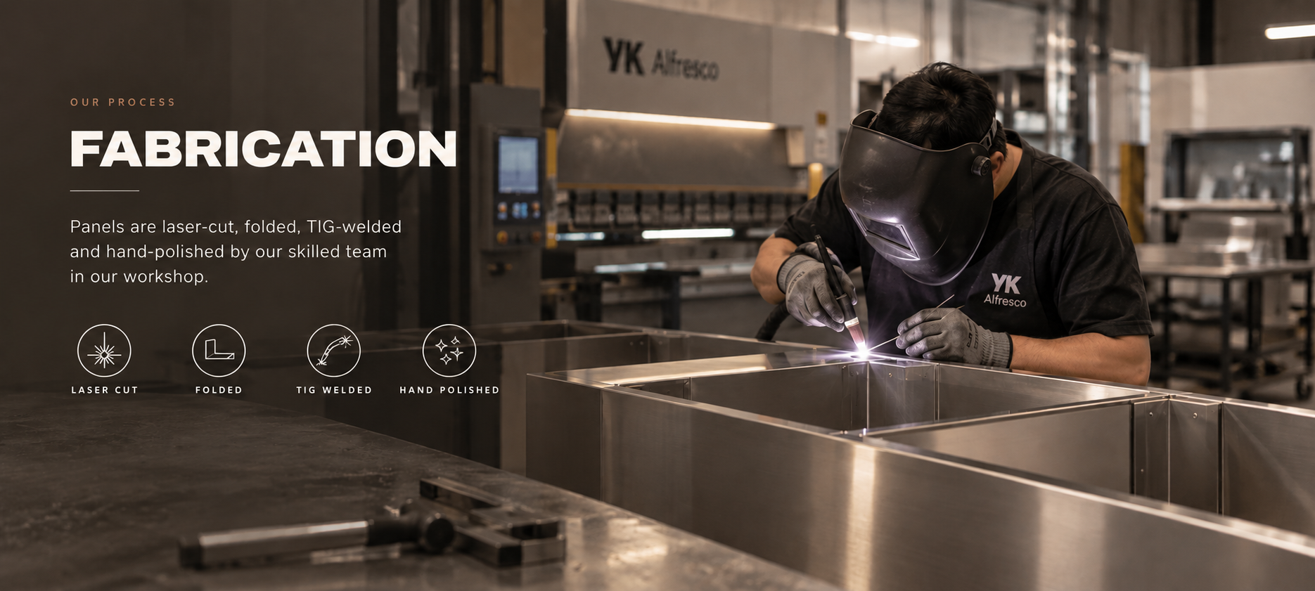 TIG-welding a stainless steel cabinet during fabrication