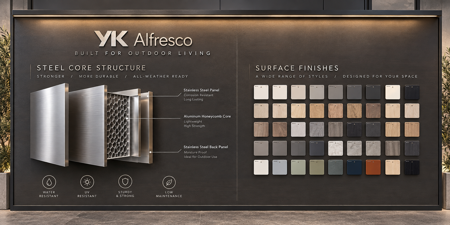 YK Alfresco steel core structure and surface finish range display board